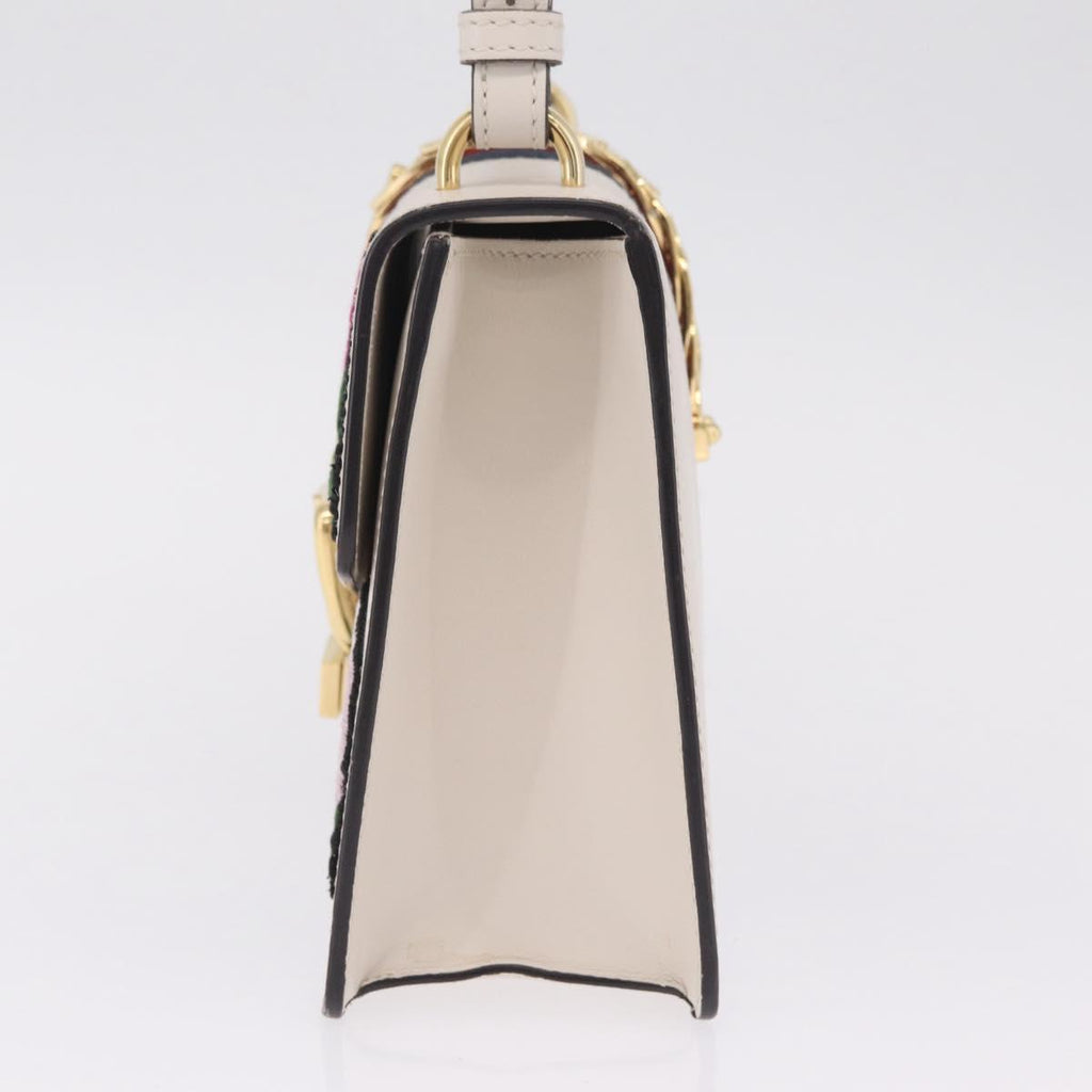 GUCCI Silvi Shoulder Bag Leather White Gold Tone 421882 Auth bs37879A