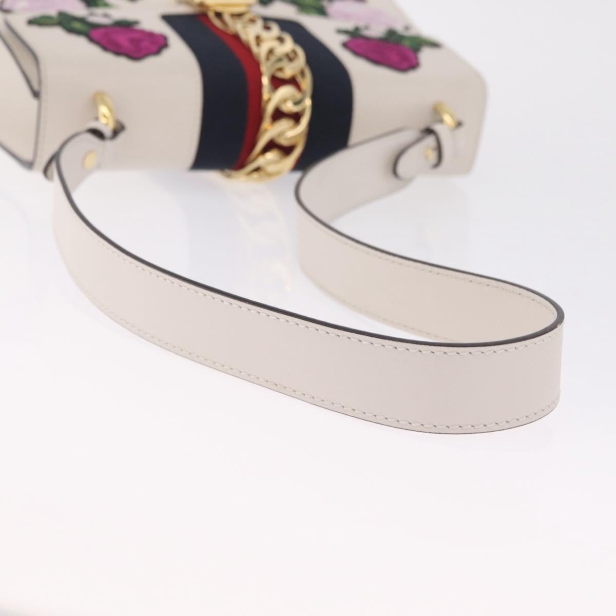 GUCCI Silvi Shoulder Bag Leather White Gold Tone 421882 Auth bs37879A