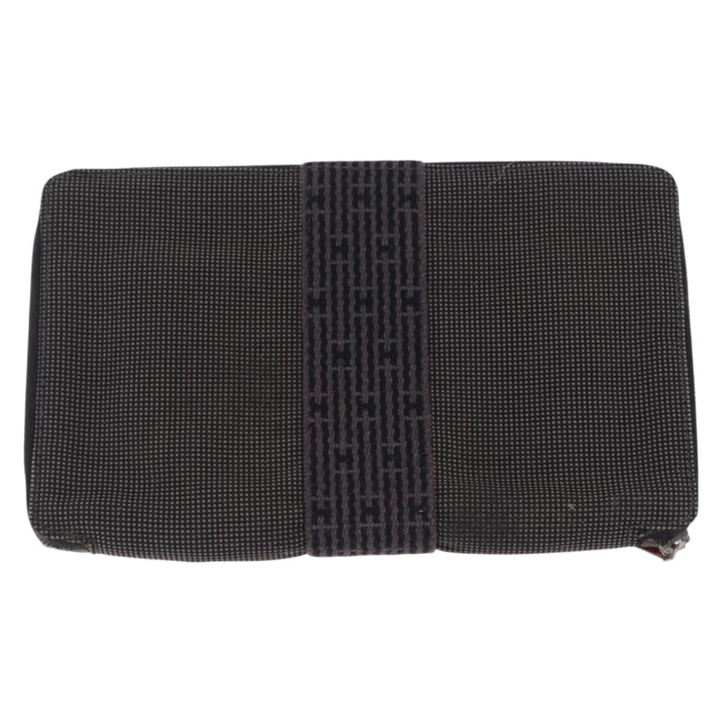 HERMES Coin Purse Wallet Canvas 3 Set Black Orange Auth bs37906