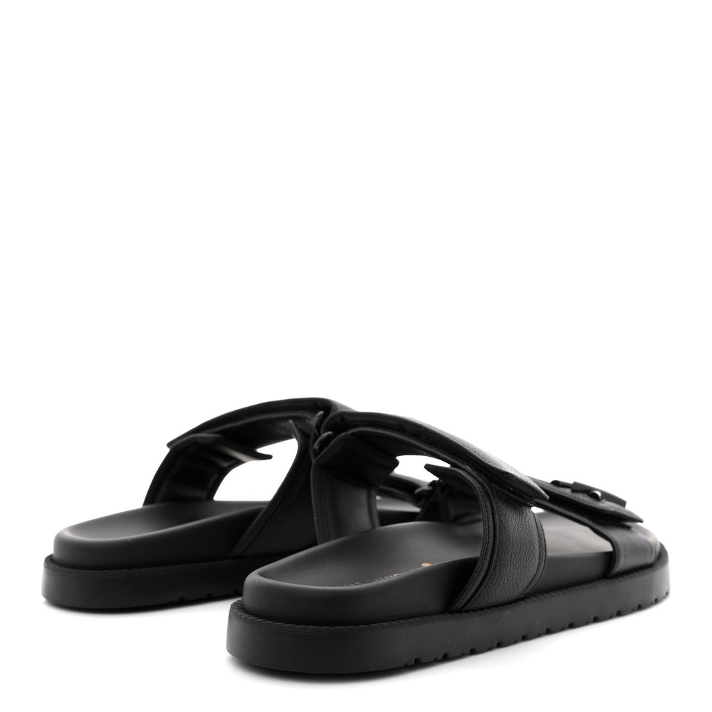 Grained Calfskin Sunset Comfort Flat Sandals 41 Black