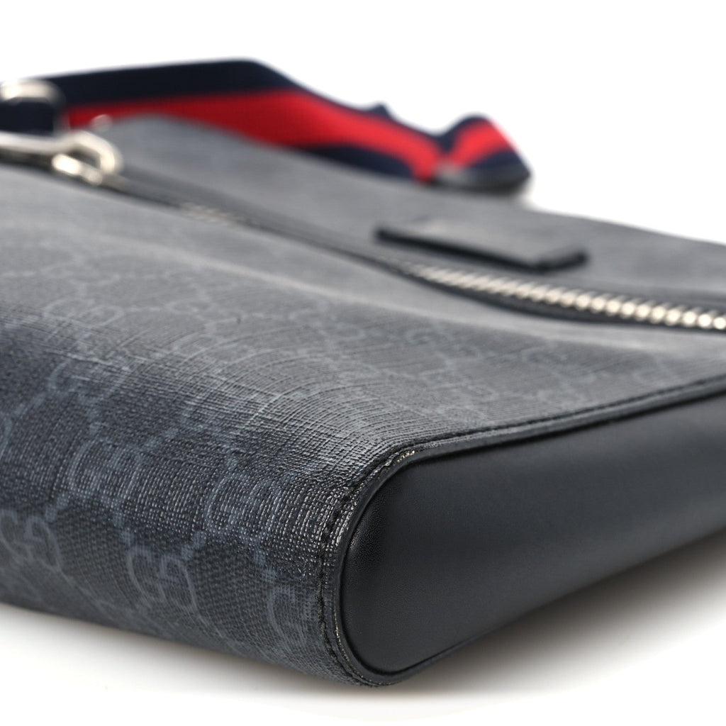 GG Supreme Monogram Appia Calfskin Web Flat Messenger Bag Black Grey