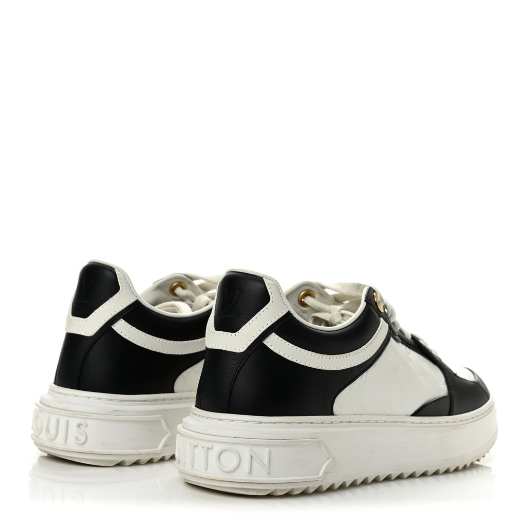 Monogram Embossed Calfskin Time Out Sneakers 37 White Black