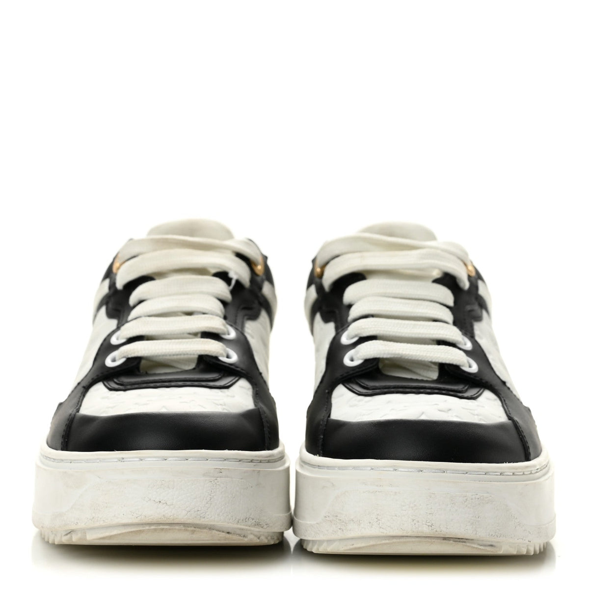 Monogram Embossed Calfskin Time Out Sneakers 37 White Black