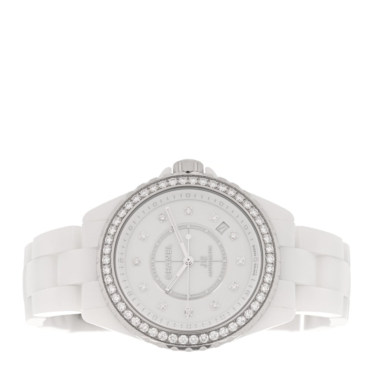Stainless Steel Ceramic Diamond Bezel 38mm J12 Automatic Watch White