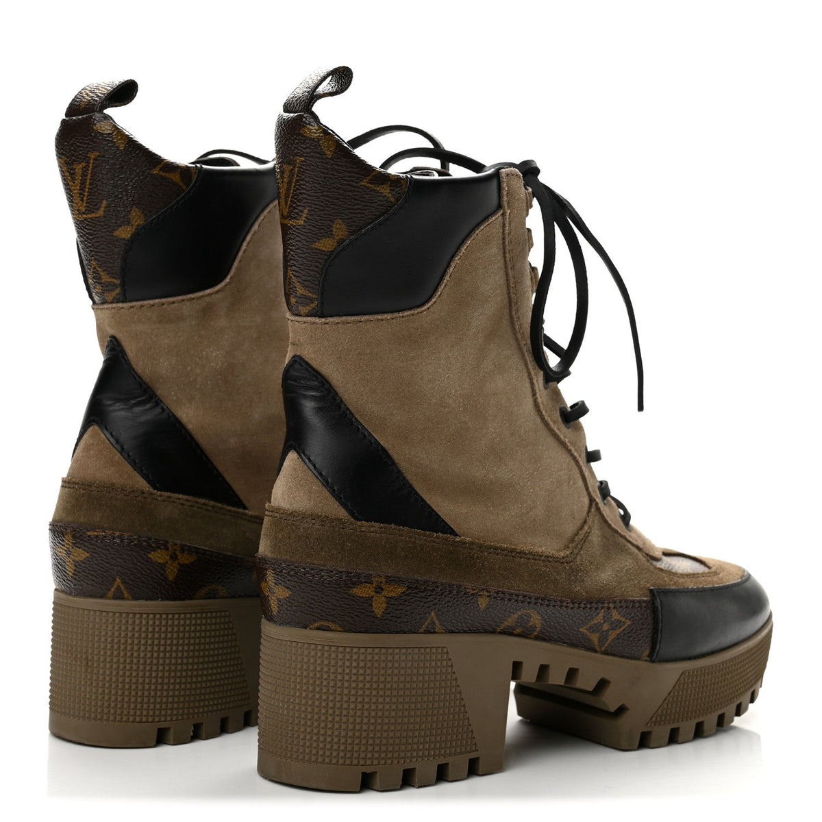 Suede Calfskin Monogram Laureate Platform Desert Boots 38 Taupe