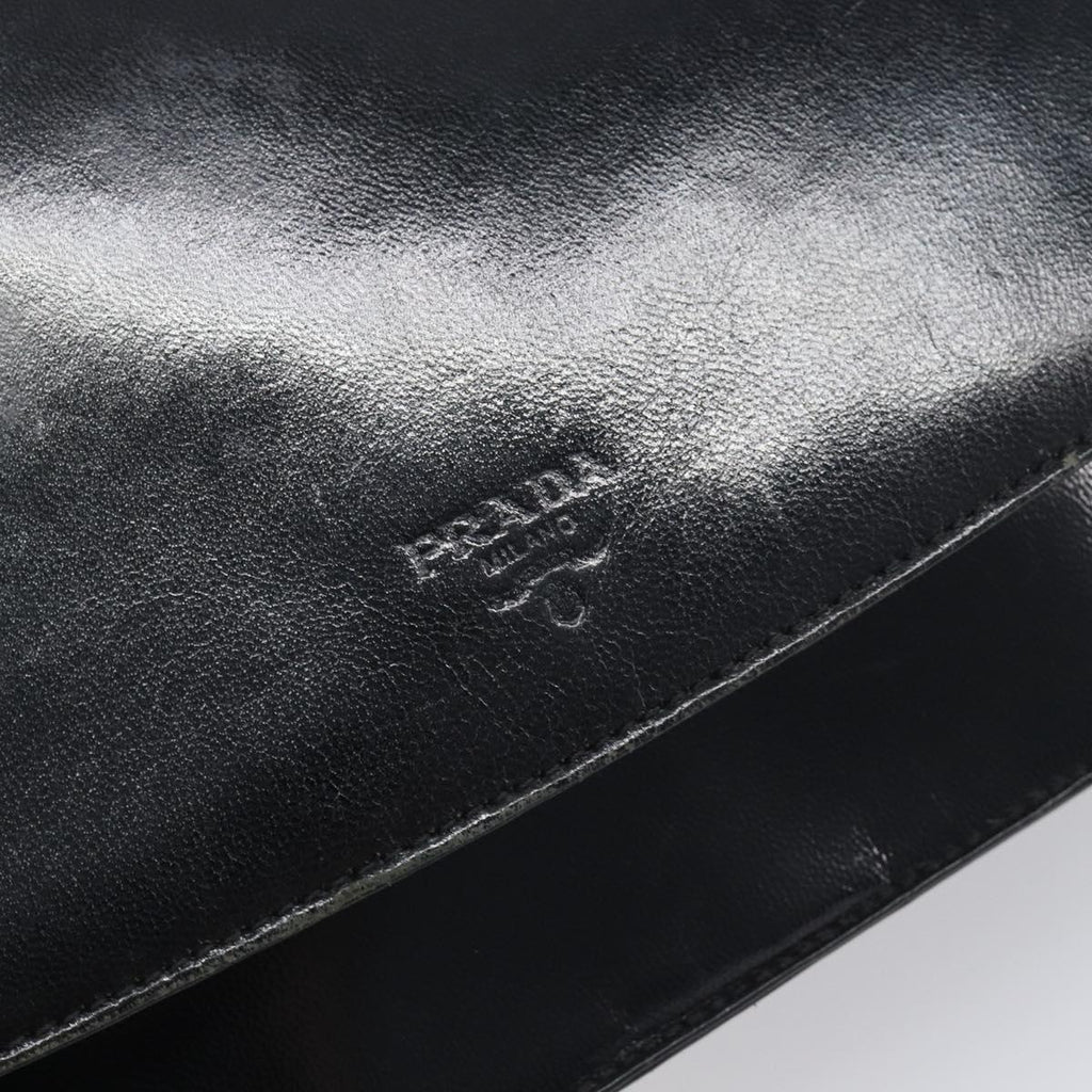 PRADA Chain Shoulder Bag Leather Black Silver Auth ep15821A
