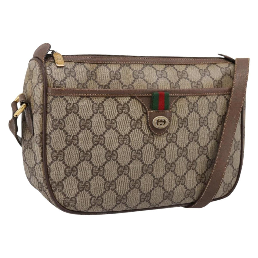 GUCCI GG Supreme Web Sherry Line Bag PVC Beige Gold 89 02 077 Auth ep16159