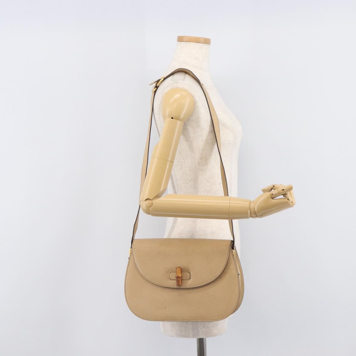 GUCCI Bamboo Shoulder Bag Leather Beige Gold 001 113 1529 Auth ep16289