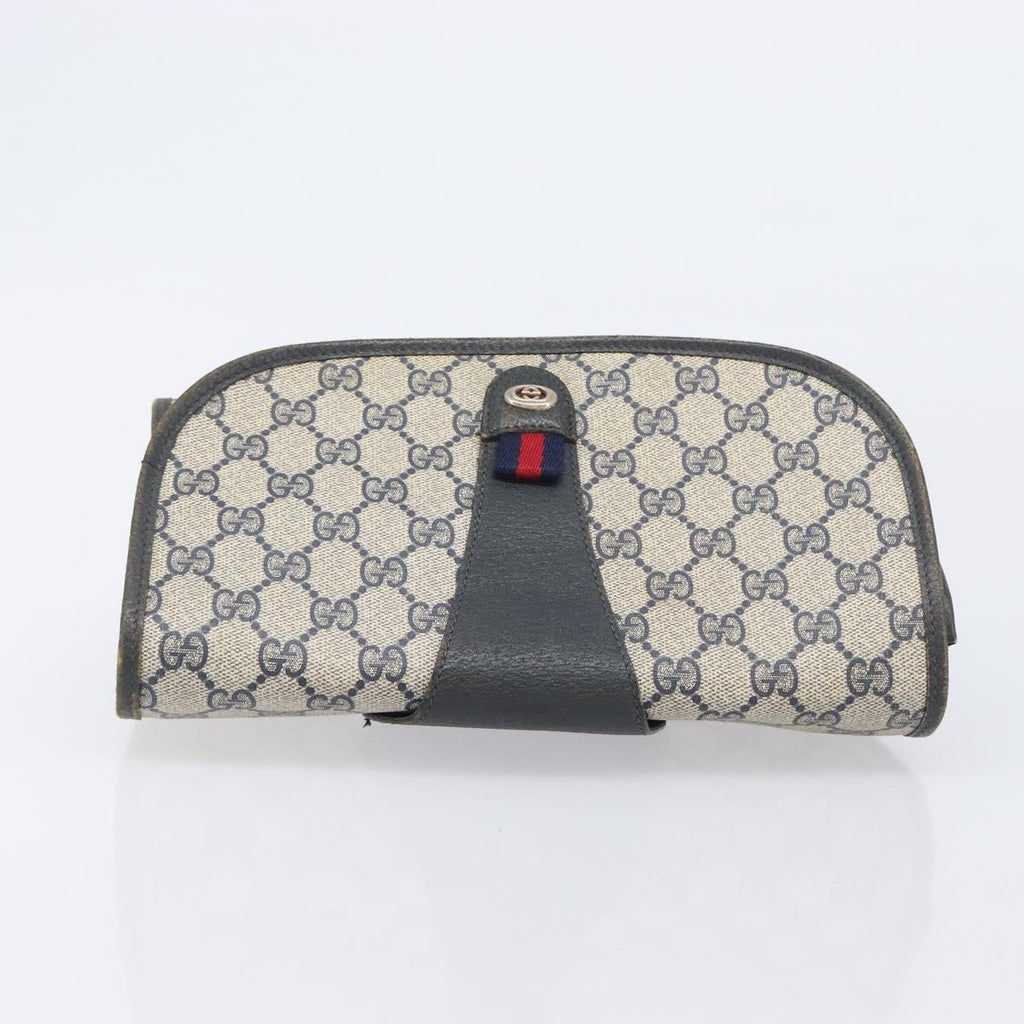 GUCCI GG Supreme Sherry Line Clutch Bag PVC Navy Gold 89 01 030 Auth ep16293