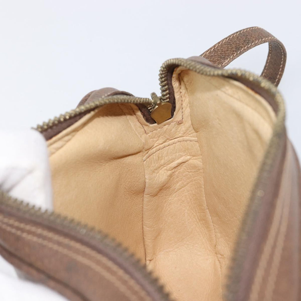 GUCCI Shoulder Bag Leather Brown Gold Auth ep16333