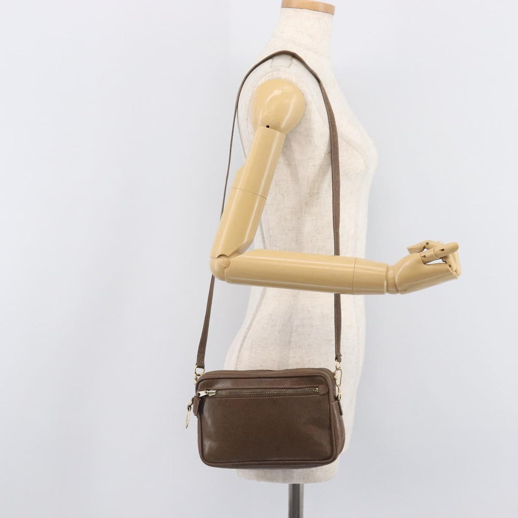 GUCCI Shoulder Bag Leather Brown Gold Auth ep16333