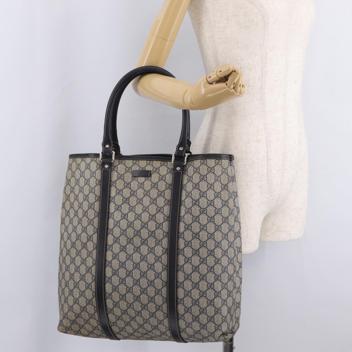 GUCCI GG Supreme Tote Bag PVC Navy Silver 223668 Auth ep16593A