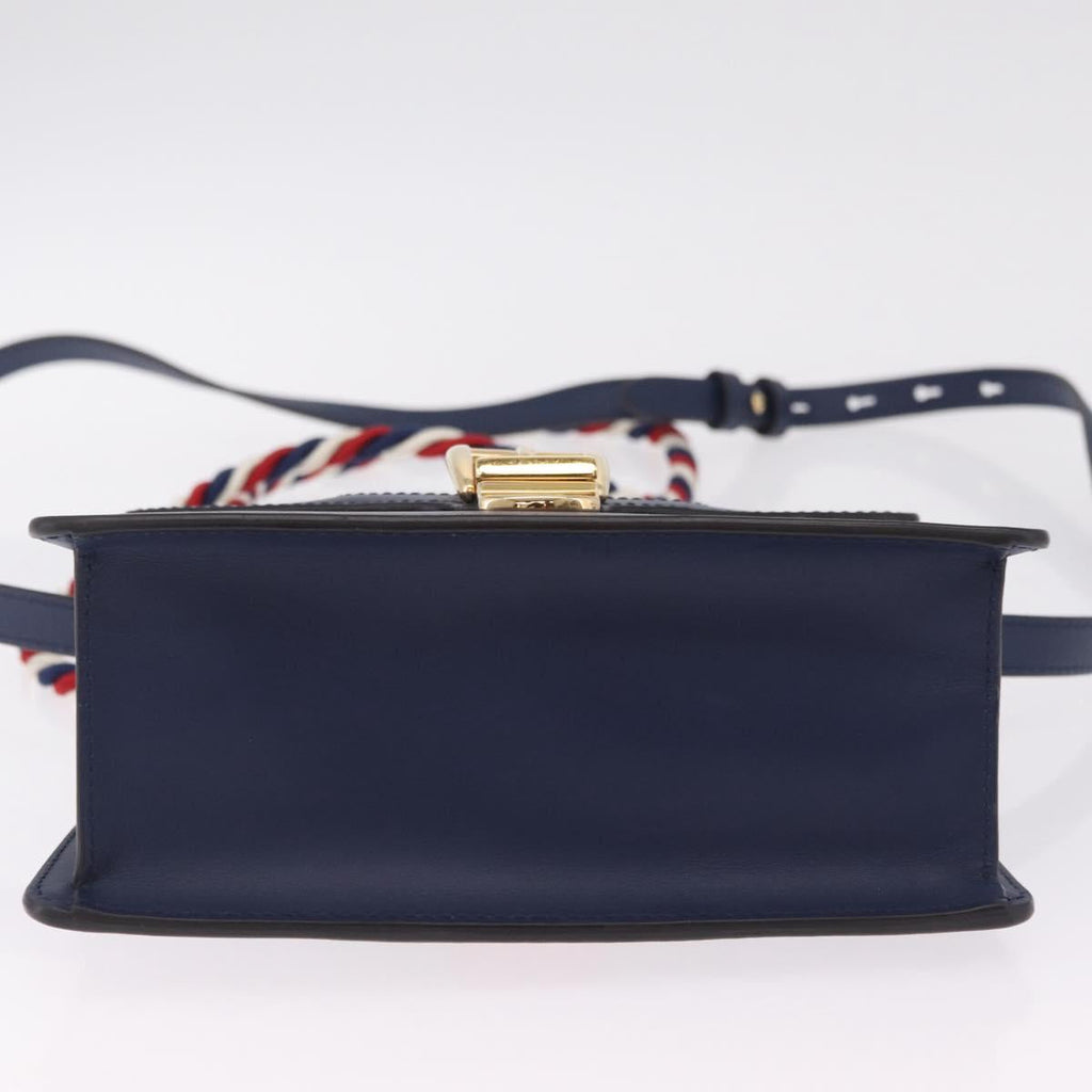 GUCCI Web Sherry Line Silvi Hand Bag Leather 2way Navy Gold 470270 Auth ep16604V