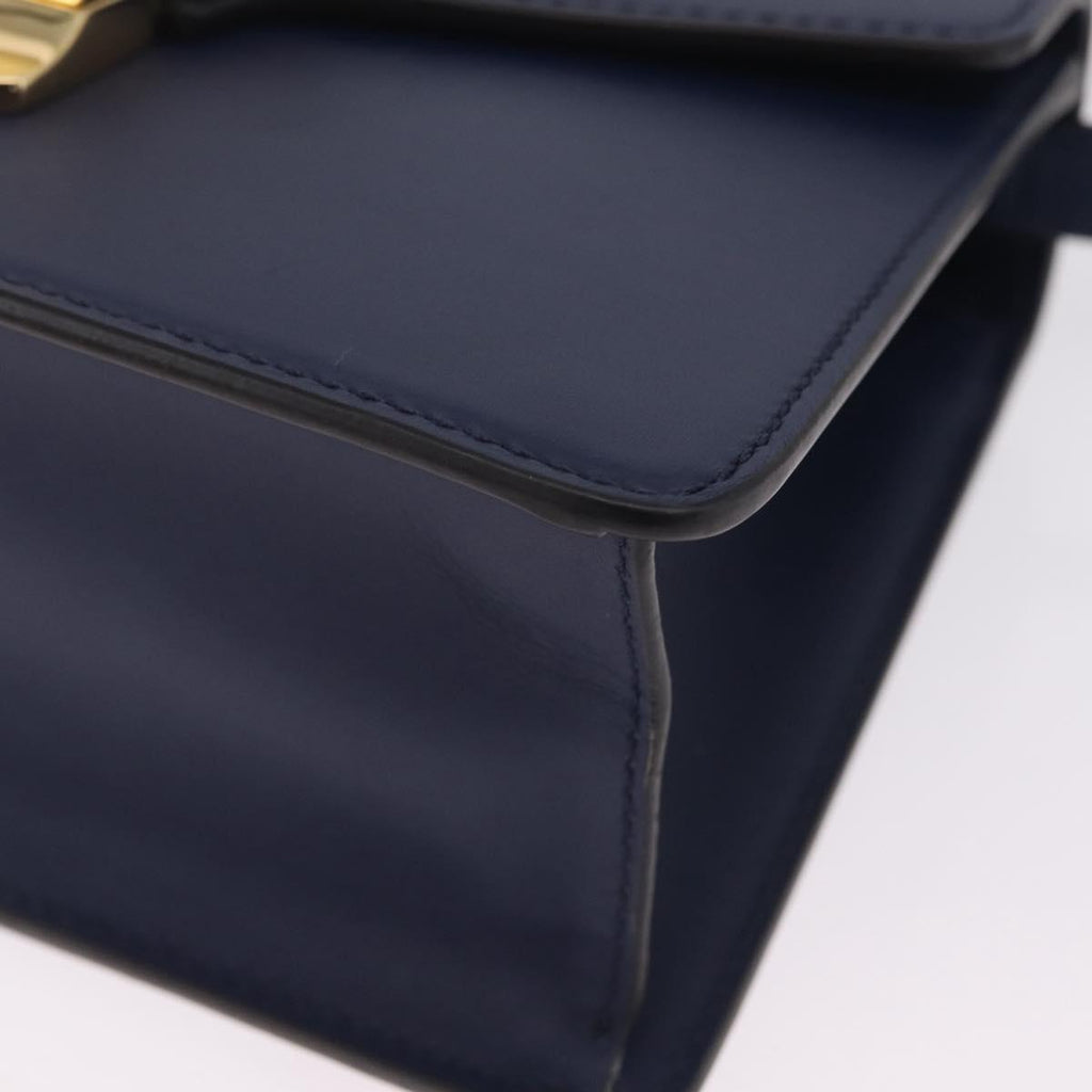 GUCCI Web Sherry Line Silvi Hand Bag Leather 2way Navy Gold 470270 Auth ep16604V