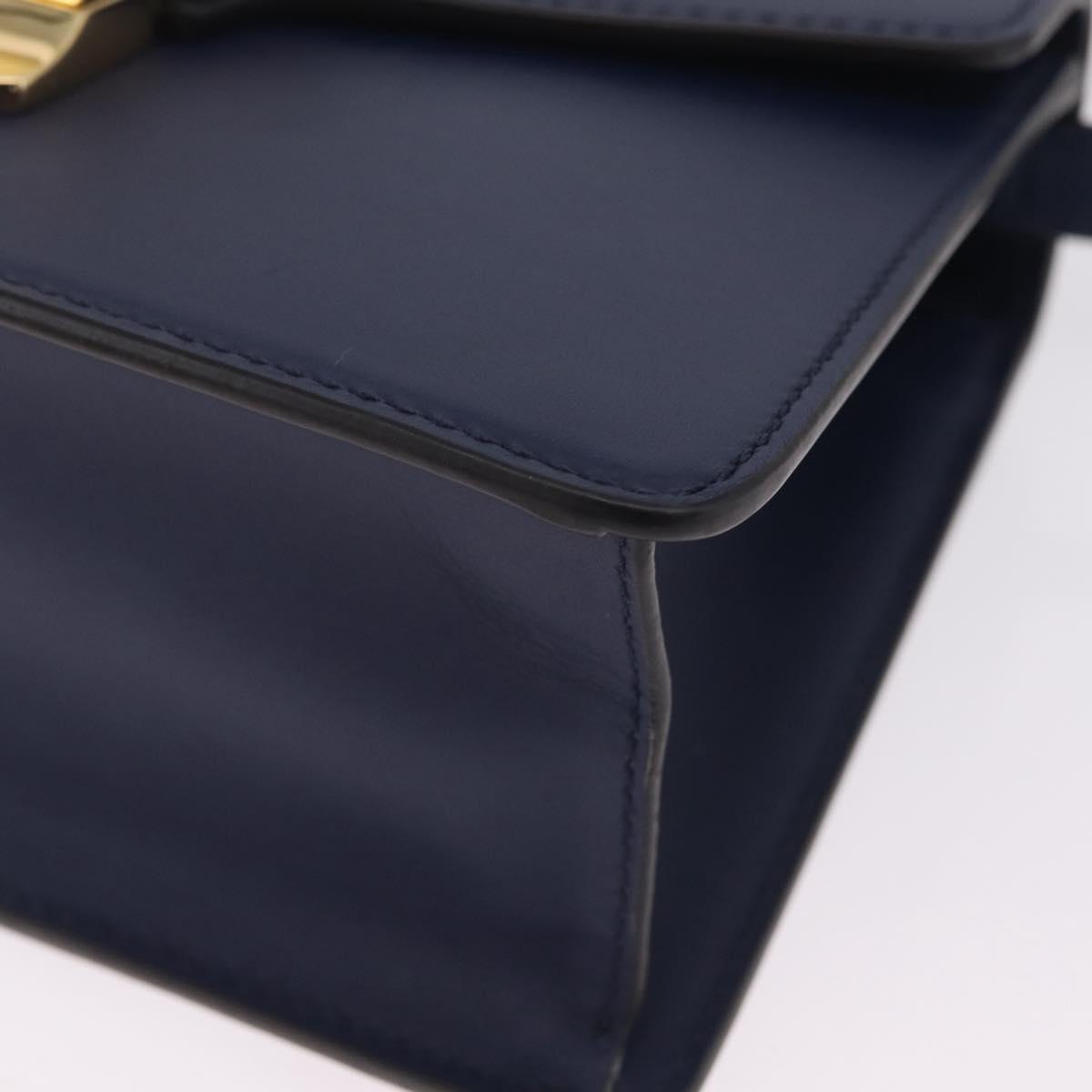 GUCCI Web Sherry Line Silvi Hand Bag Leather 2way Navy Gold 470270 Auth ep16604V