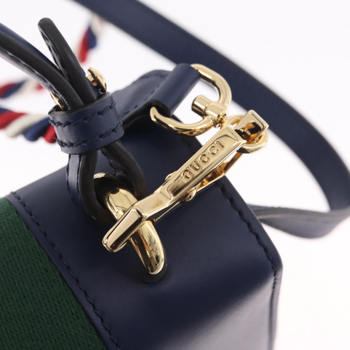 GUCCI Web Sherry Line Silvi Hand Bag Leather 2way Navy Gold 470270 Auth ep16604V