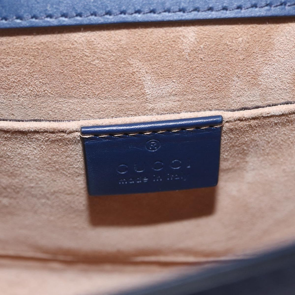 GUCCI Web Sherry Line Silvi Hand Bag Leather 2way Navy Gold 470270 Auth ep16604V