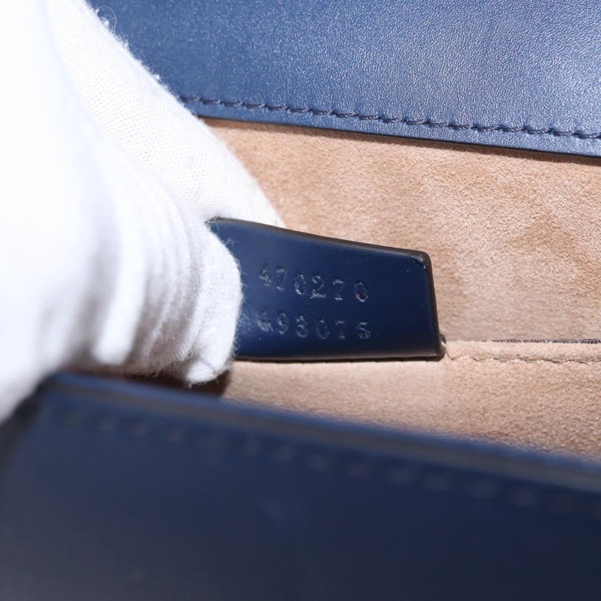 GUCCI Web Sherry Line Silvi Hand Bag Leather 2way Navy Gold 470270 Auth ep16604V