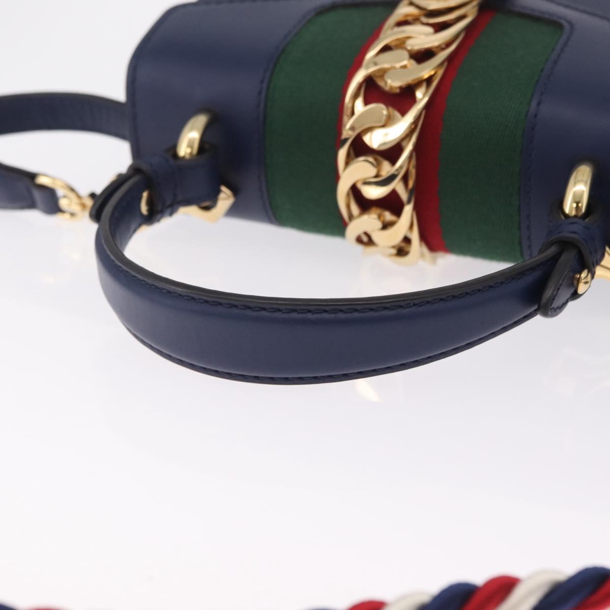 GUCCI Web Sherry Line Silvi Hand Bag Leather 2way Navy Gold 470270 Auth ep16604V