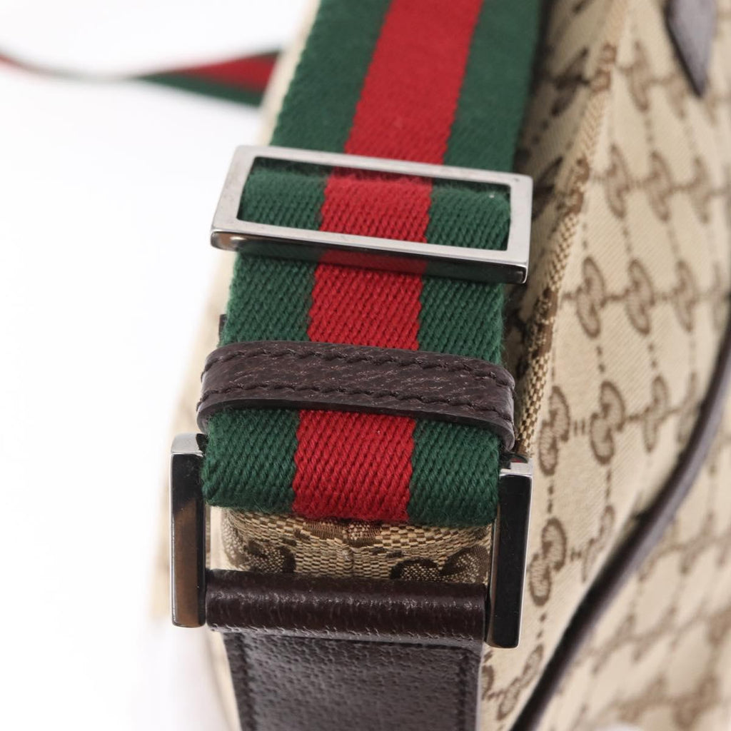 GUCCI GG Canvas Web Sherry Line Shoulder Bag Beige Silver 189751 Auth ep16629V