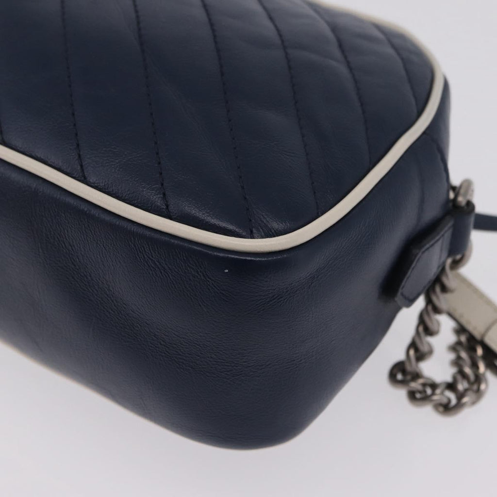 GUCCI GG Marmont Chain Shoulder Bag Leather Navy Silver 447632 Auth ep16640V