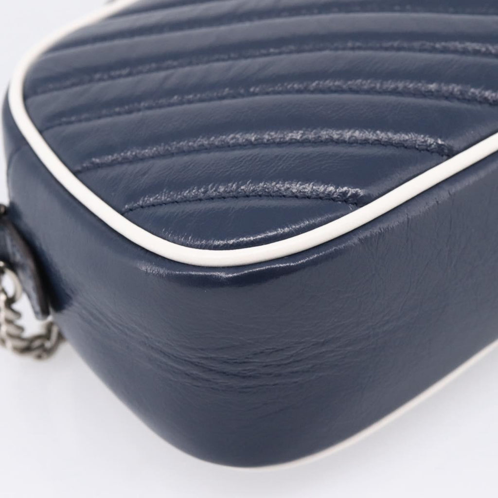 GUCCI GG Marmont Chain Shoulder Bag Leather Navy Silver 447632 Auth ep16656V