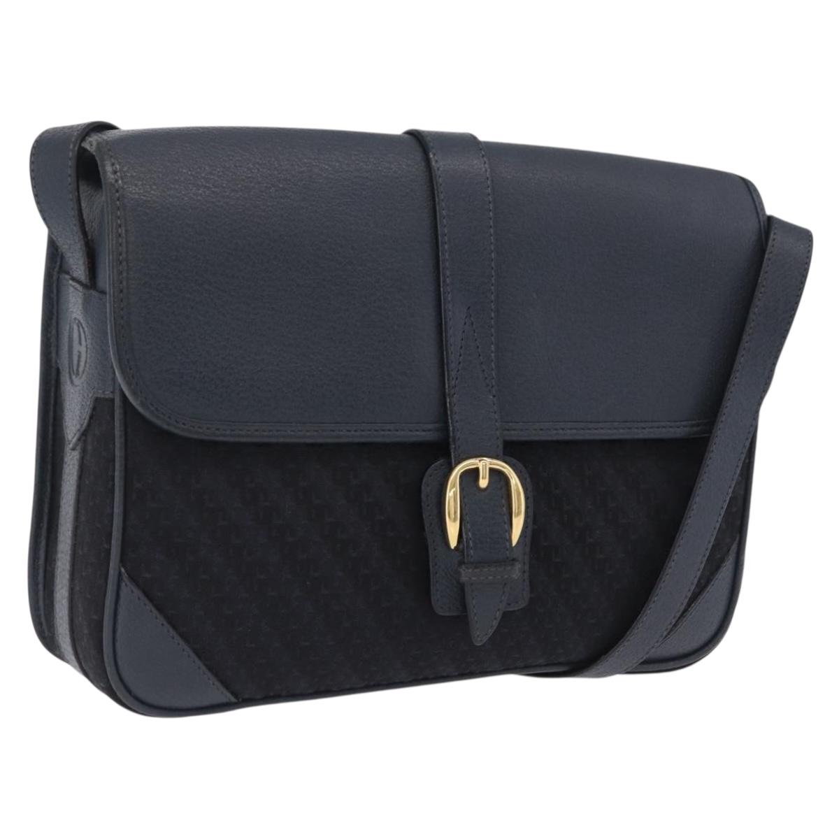 GUCCI Shoulder Bag Canvas Navy Gold Auth ep16775
