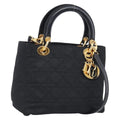 Christian Dior Lady Dior Canage Hand Bag Nylon 2way Black Gold Auth ep16794V