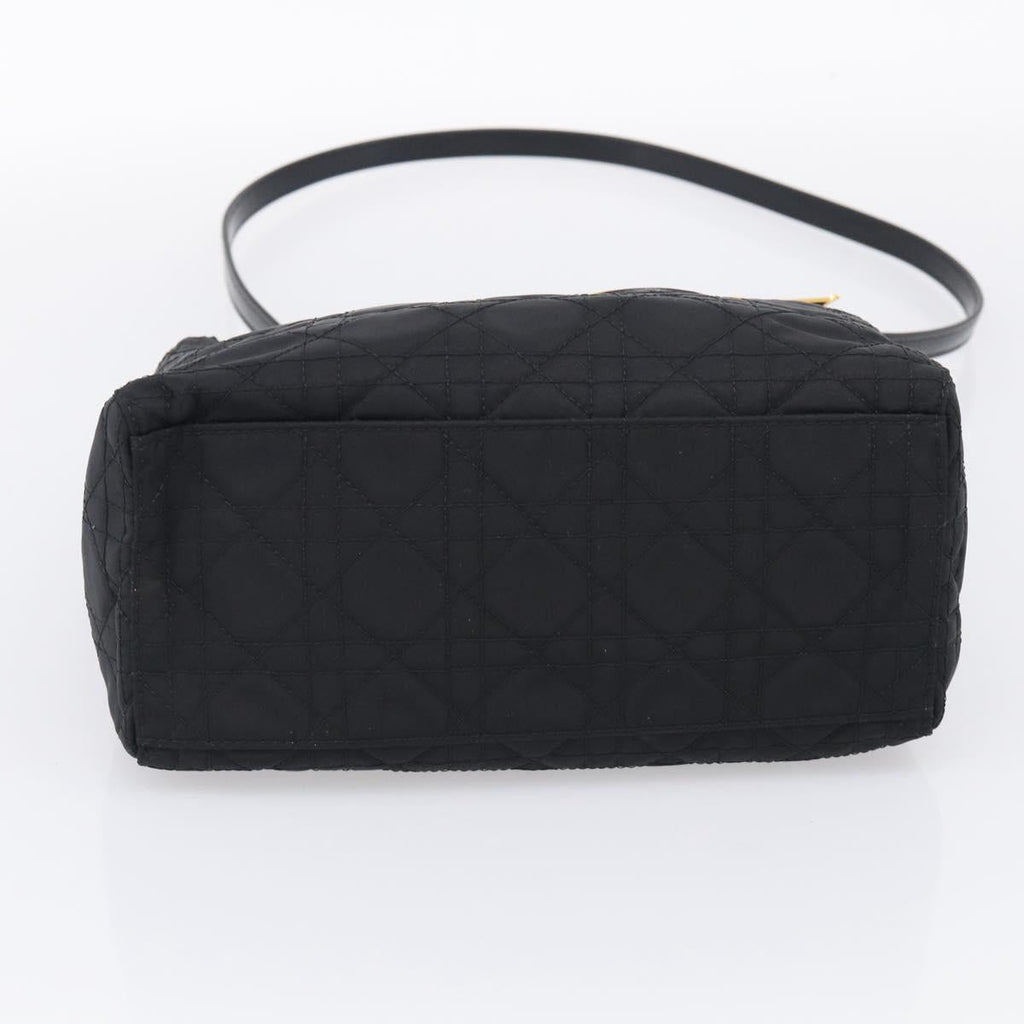 Christian Dior Lady Dior Canage Hand Bag Nylon 2way Black Gold Auth ep16794V