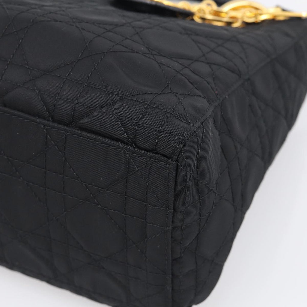 Christian Dior Lady Dior Canage Hand Bag Nylon 2way Black Gold Auth ep16794V