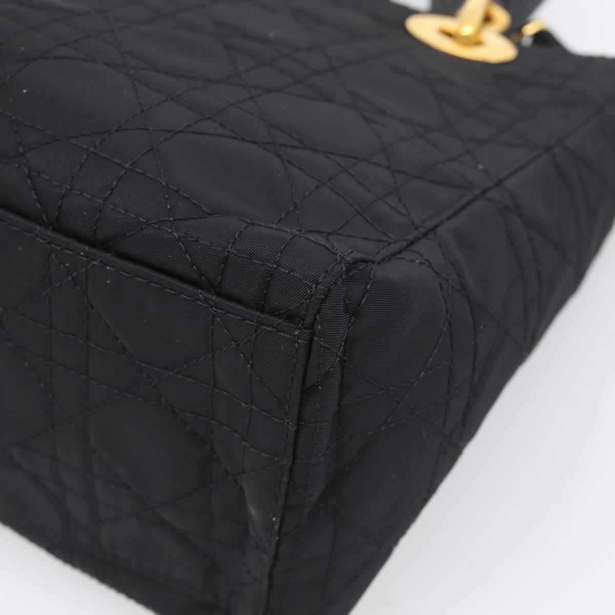 Christian Dior Lady Dior Canage Hand Bag Nylon 2way Black Gold Auth ep16794V