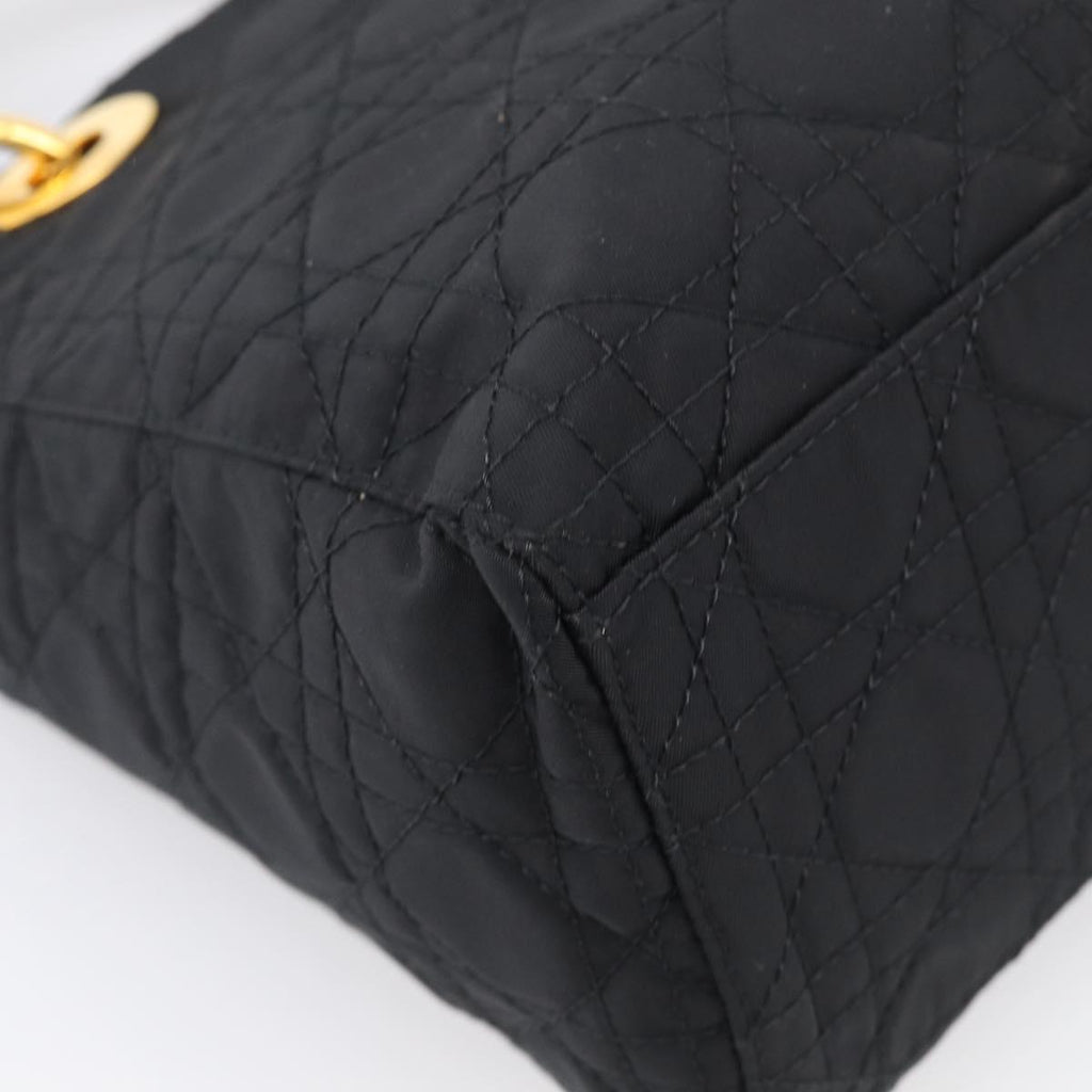 Christian Dior Lady Dior Canage Hand Bag Nylon 2way Black Gold Auth ep16794V
