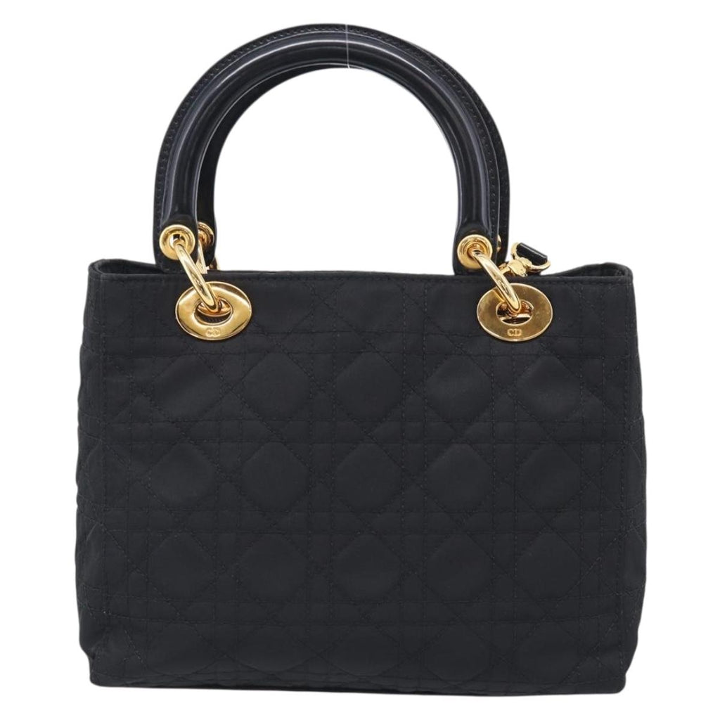 Christian Dior Lady Dior Canage Hand Bag Nylon 2way Black Gold Auth ep16794V