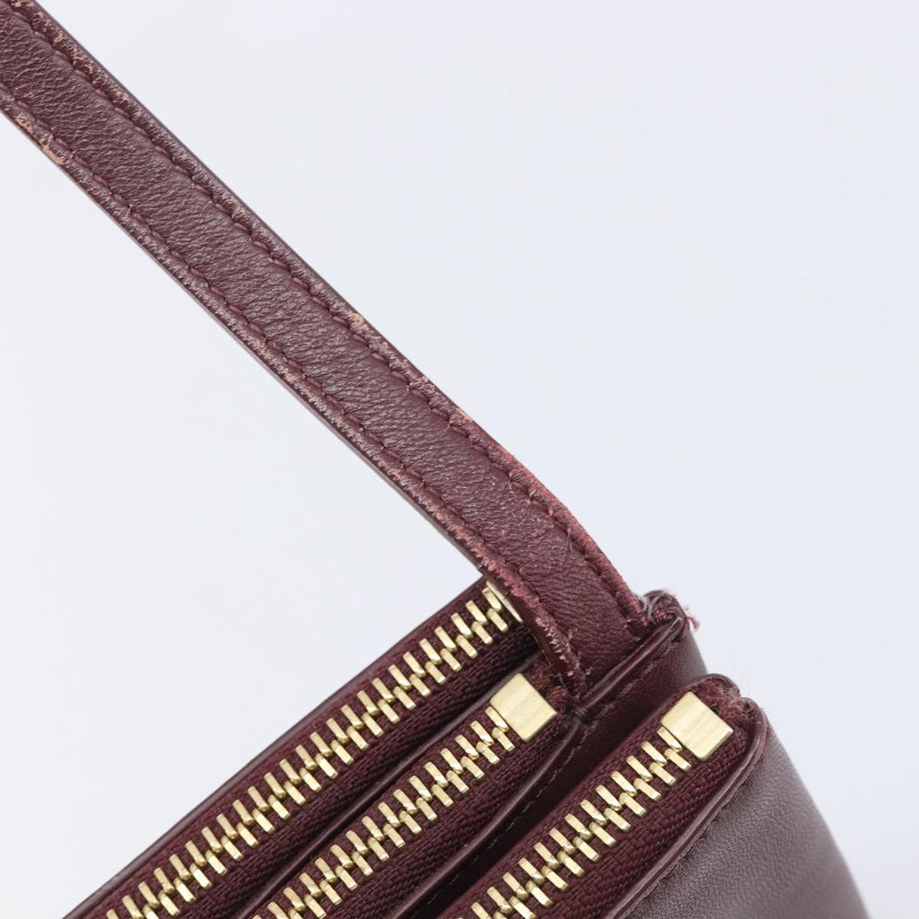 CELINE trio Shoulder Bag Leather Bordeaux Gold Auth ep16797A