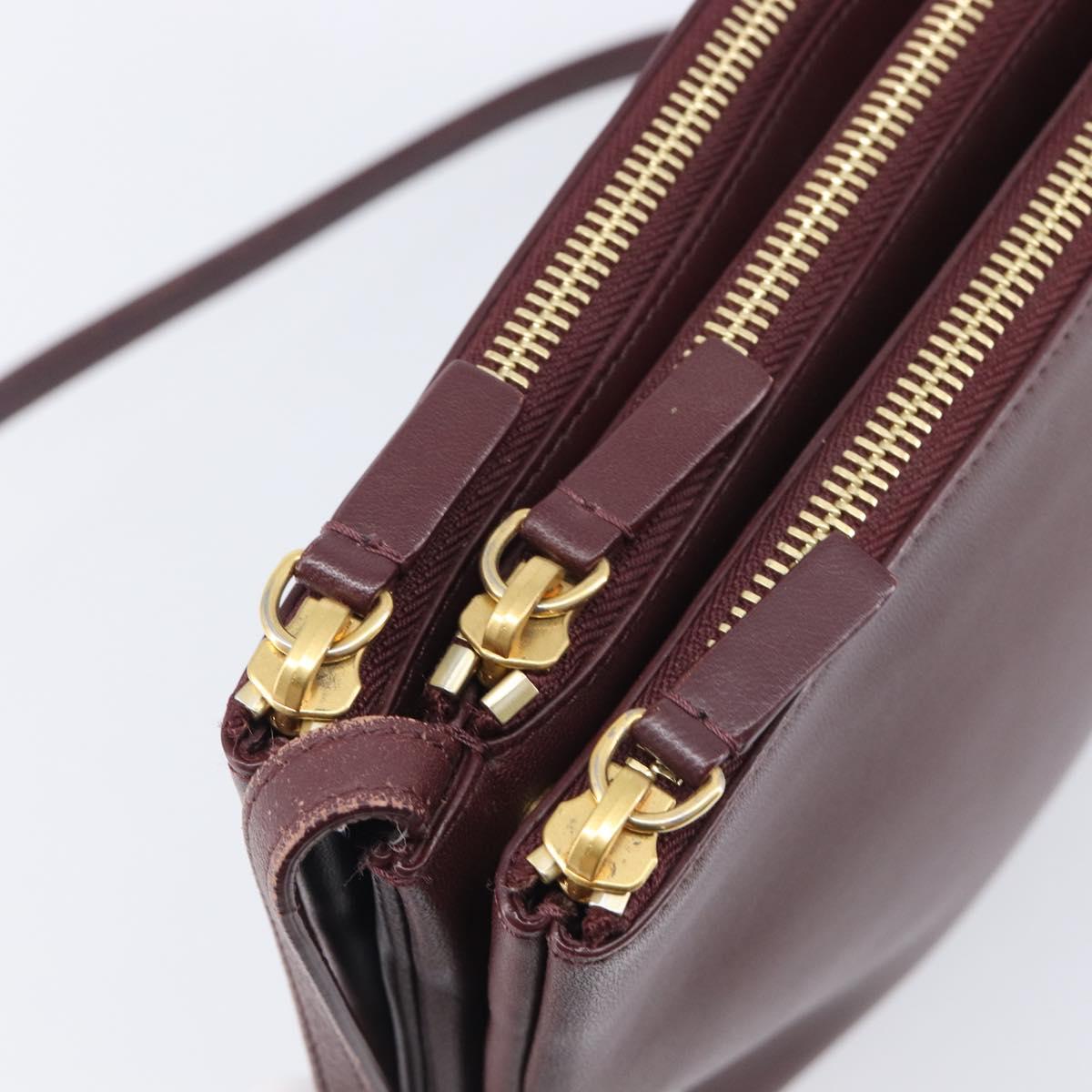 CELINE trio Shoulder Bag Leather Bordeaux Gold Auth ep16797A