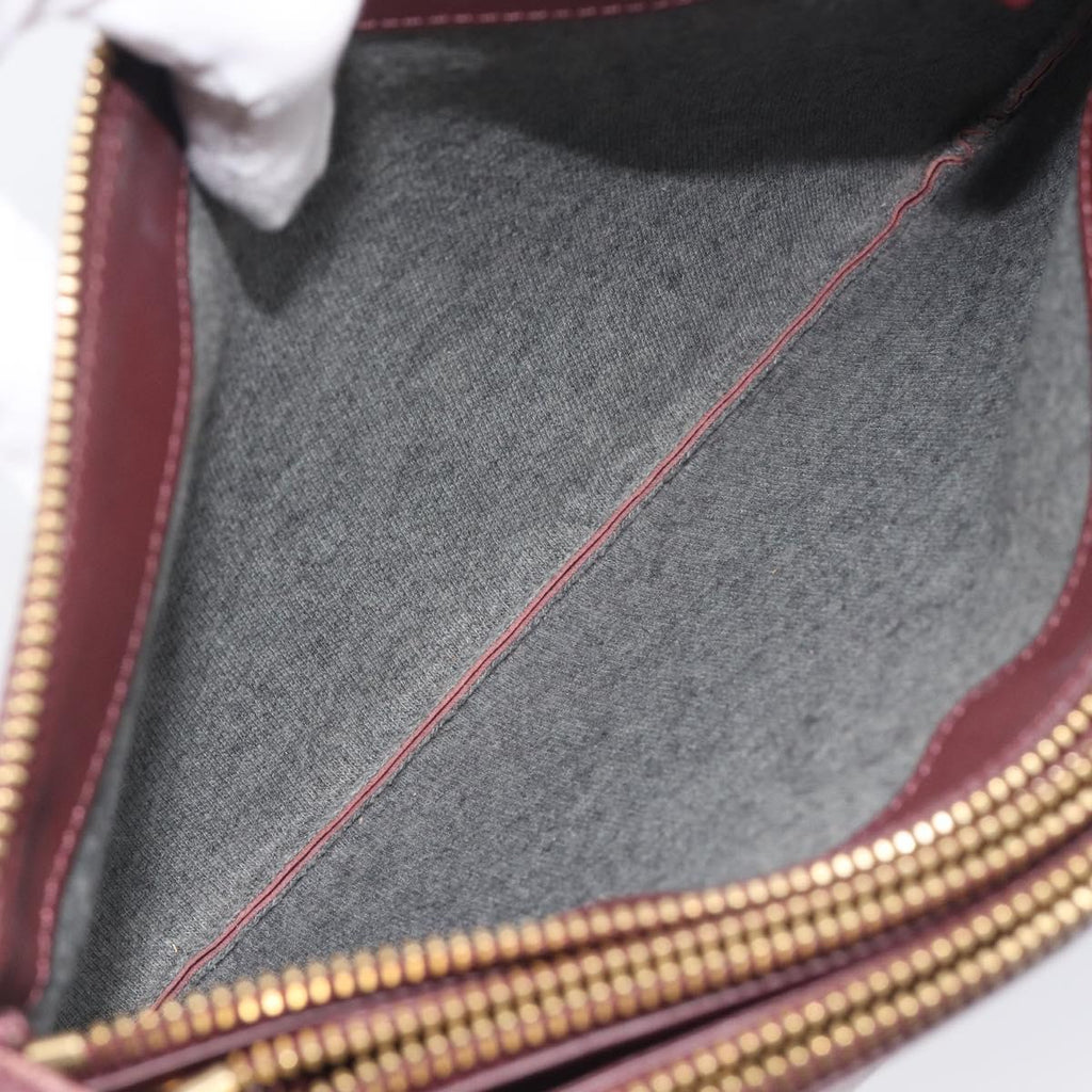 CELINE trio Shoulder Bag Leather Bordeaux Gold Auth ep16797A