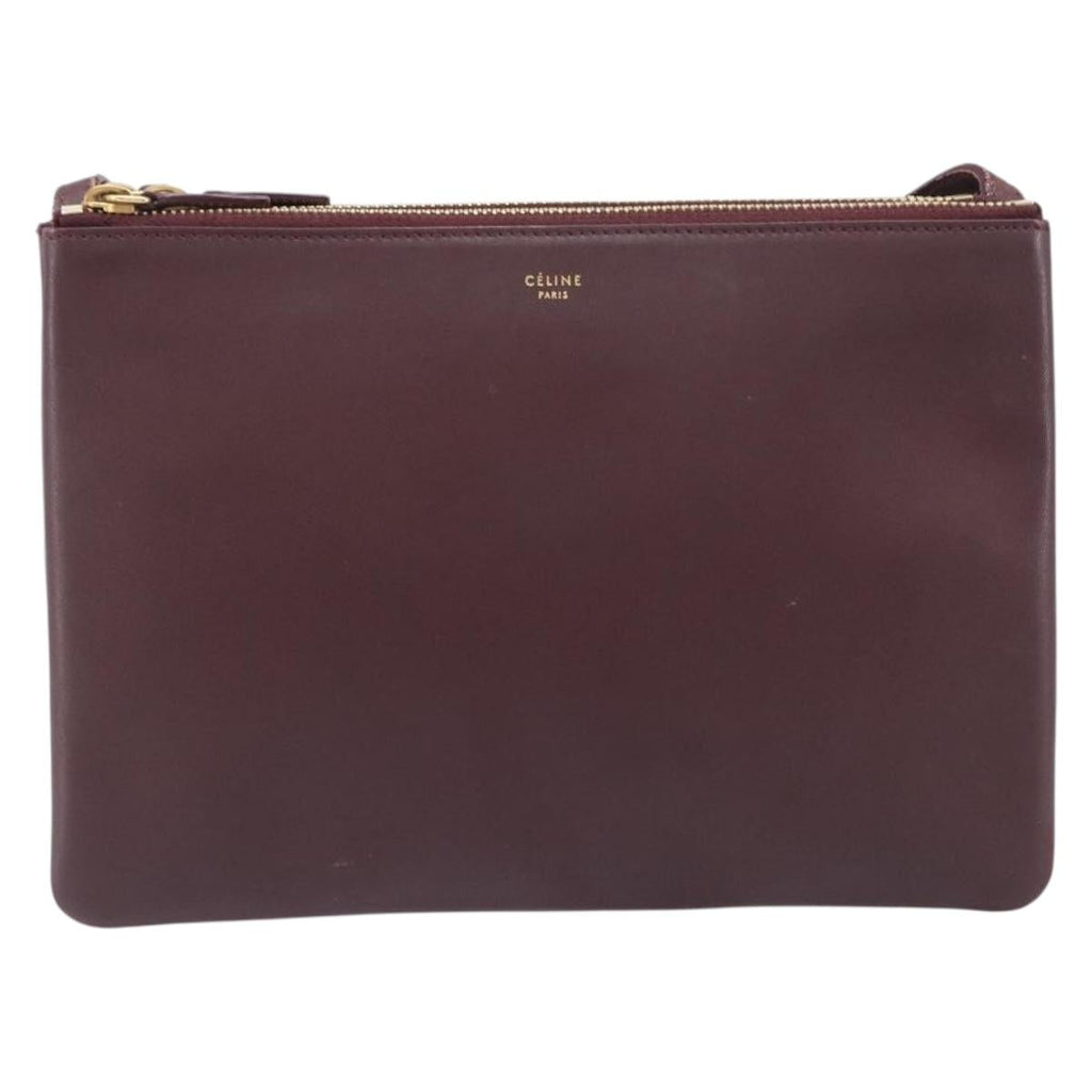 CELINE trio Shoulder Bag Leather Bordeaux Gold Auth ep16797A