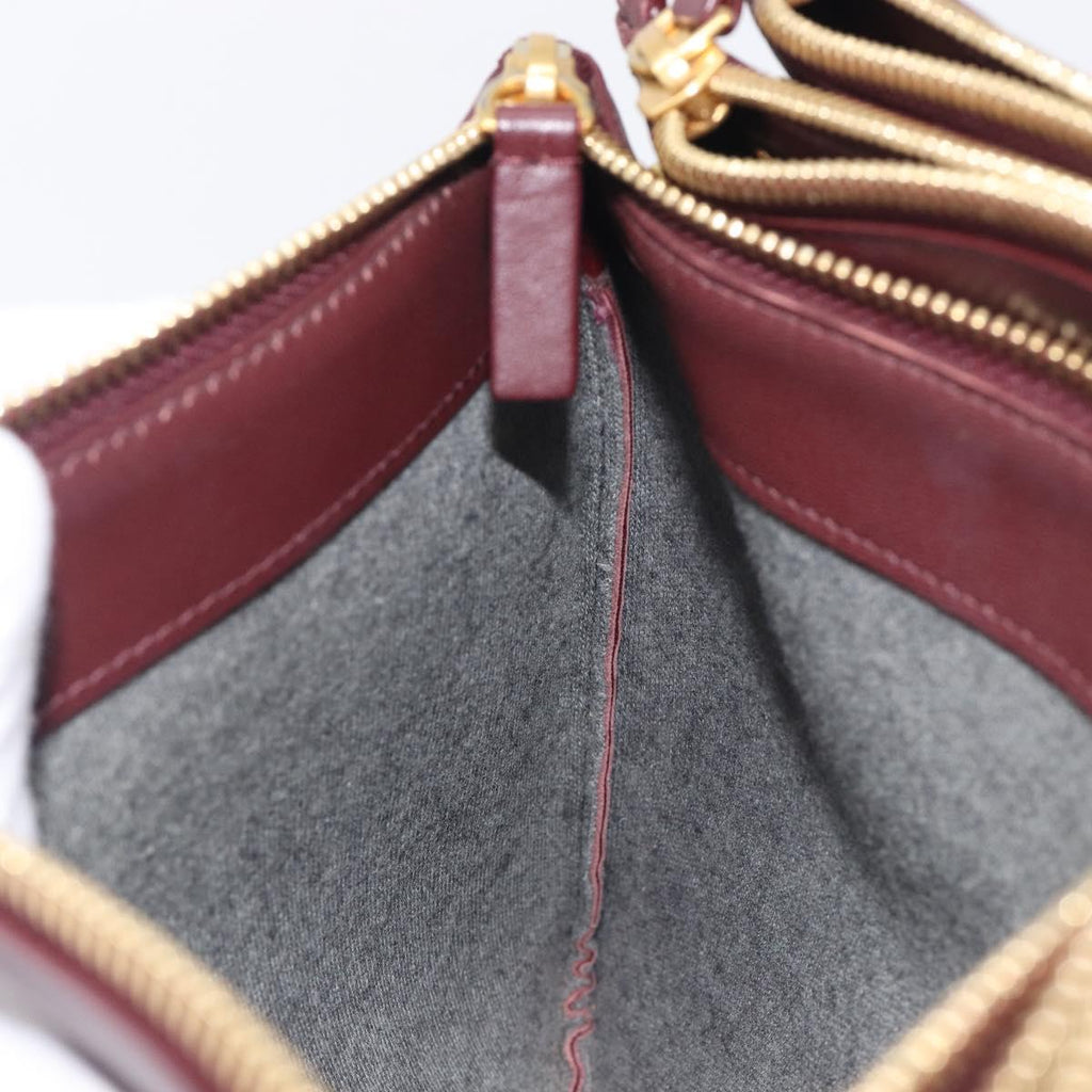 CELINE trio Shoulder Bag Leather Bordeaux Gold Auth ep16797A