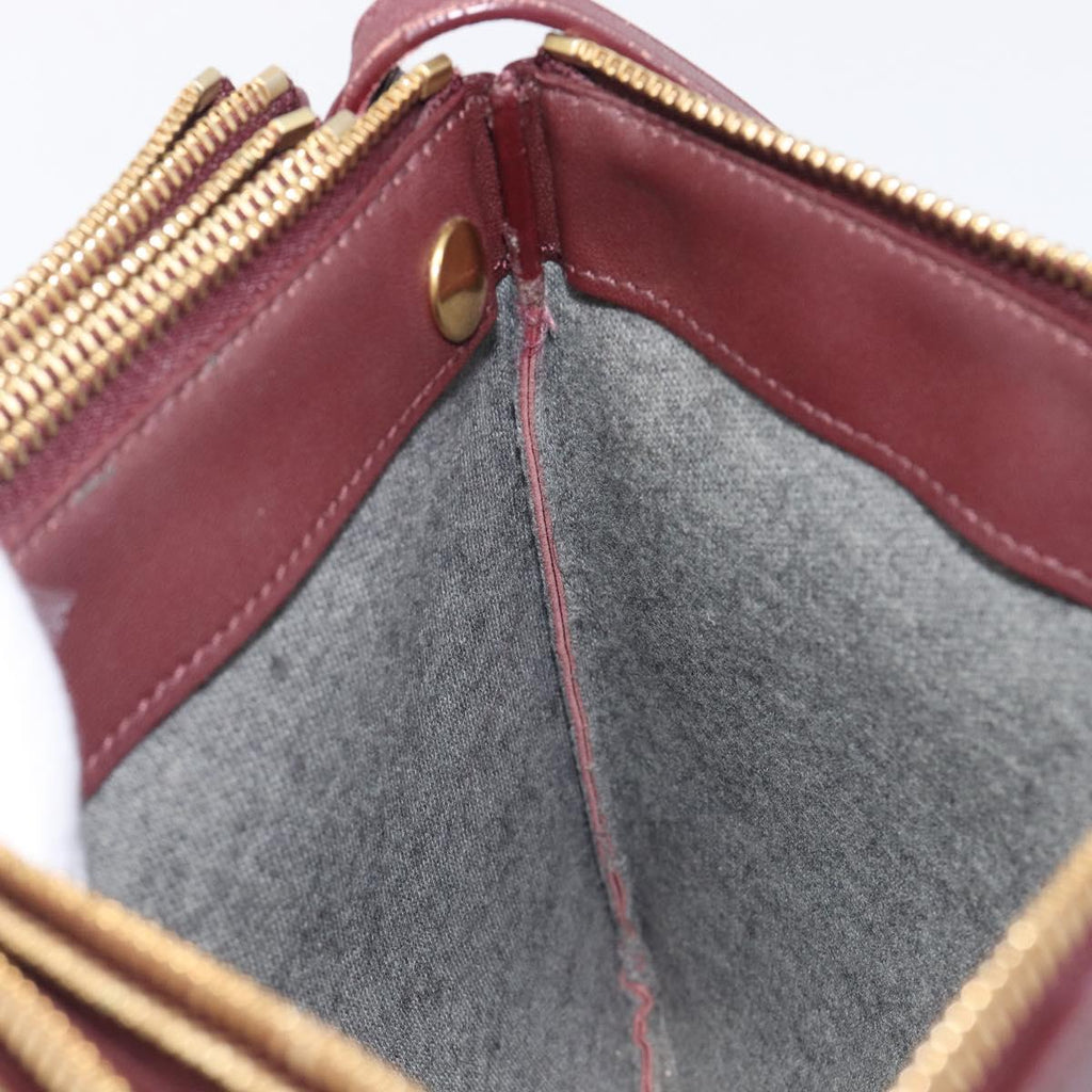CELINE trio Shoulder Bag Leather Bordeaux Gold Auth ep16797A
