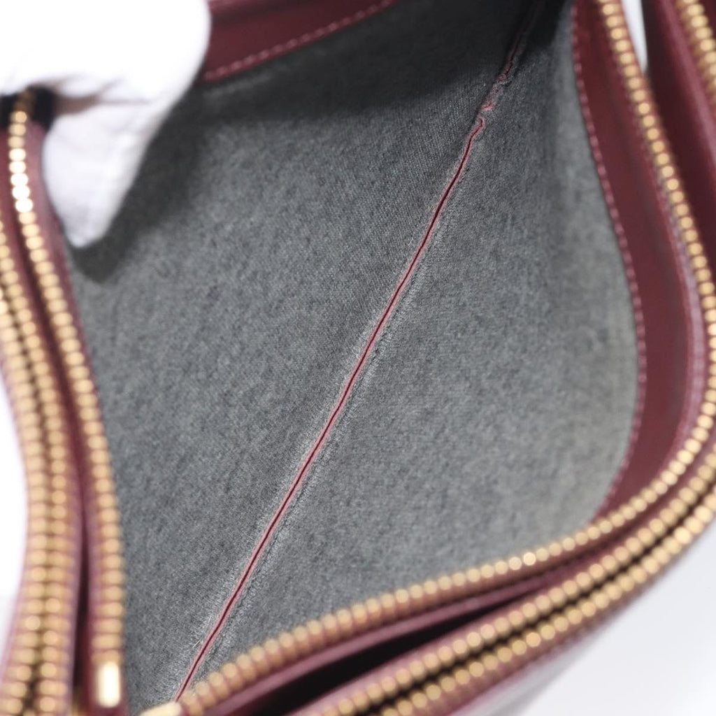 CELINE trio Shoulder Bag Leather Bordeaux Gold Auth ep16797A