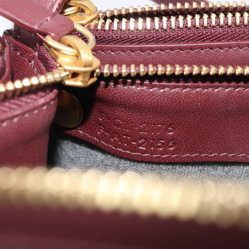 CELINE trio Shoulder Bag Leather Bordeaux Gold Auth ep16797A