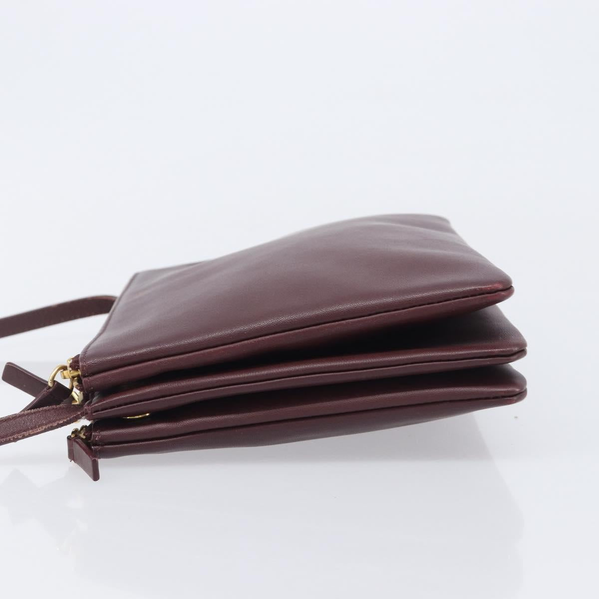 CELINE trio Shoulder Bag Leather Bordeaux Gold Auth ep16797A