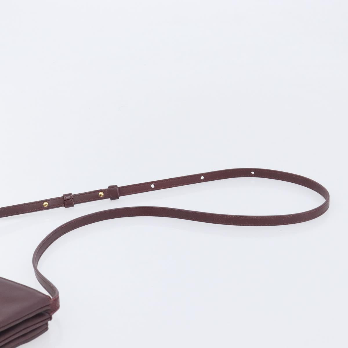 CELINE trio Shoulder Bag Leather Bordeaux Gold Auth ep16797A