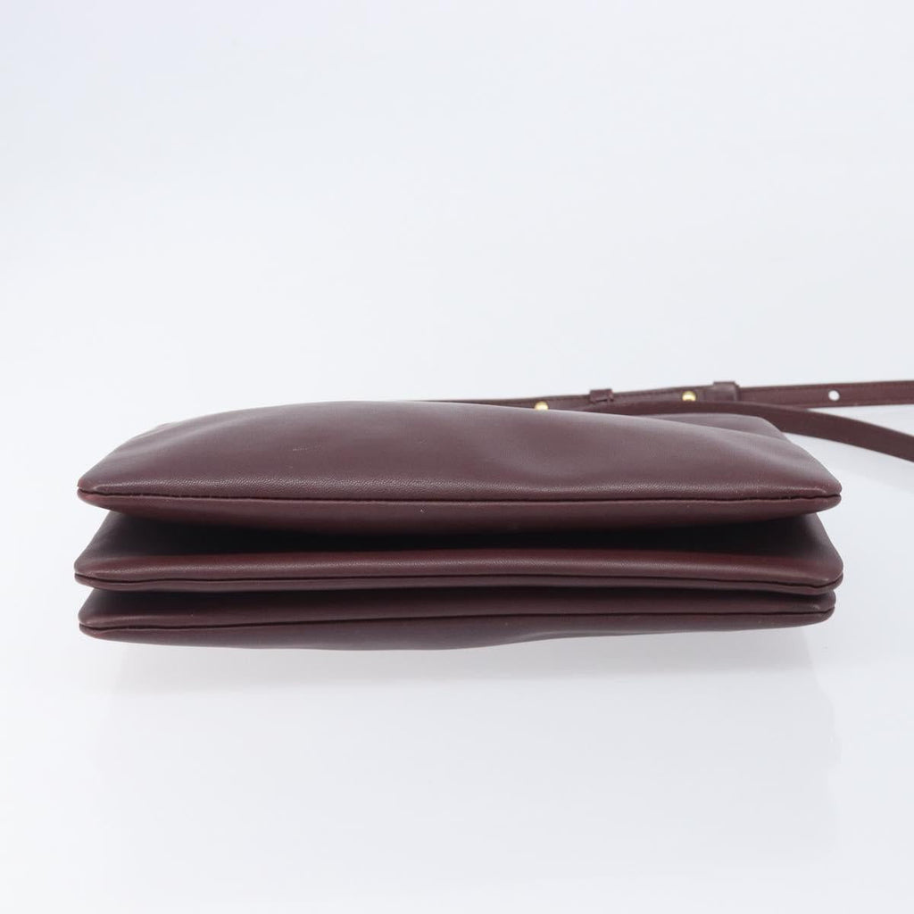 CELINE trio Shoulder Bag Leather Bordeaux Gold Auth ep16797A