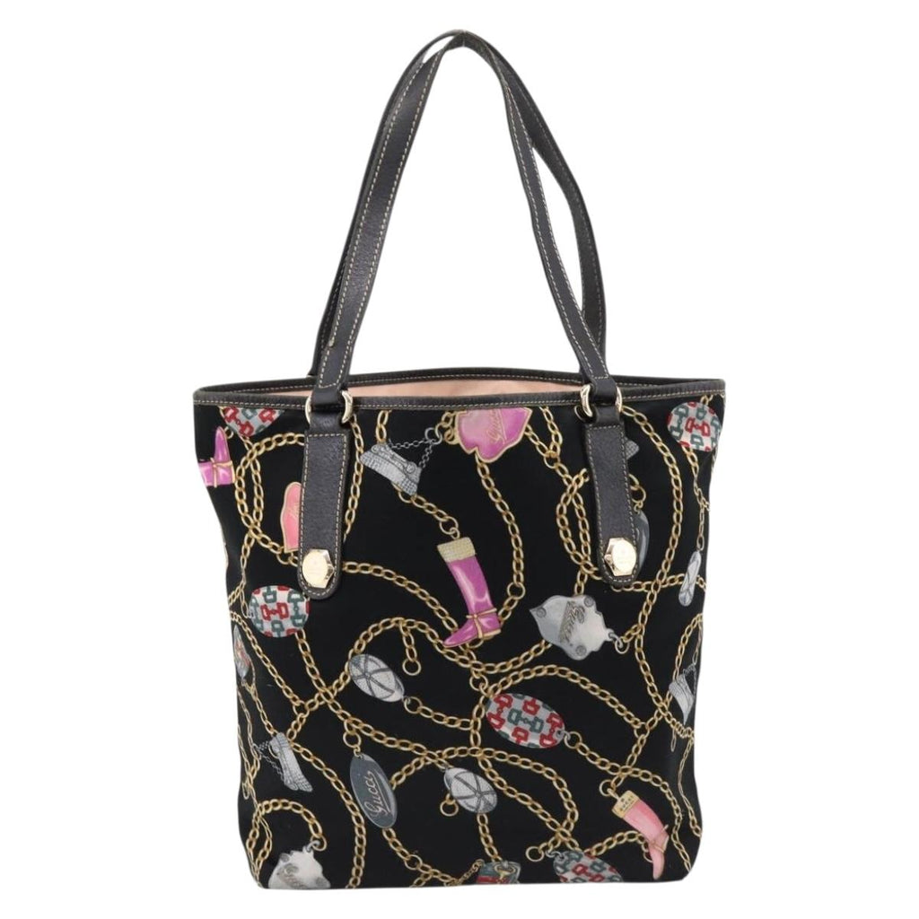 GUCCI Tote Bag Satin Black Gold 253009 Auth ep16818
