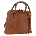 GUCCI Bamboo Hand Bag Leather 2way Brown Gold 000 3780 0290 Auth ep16872