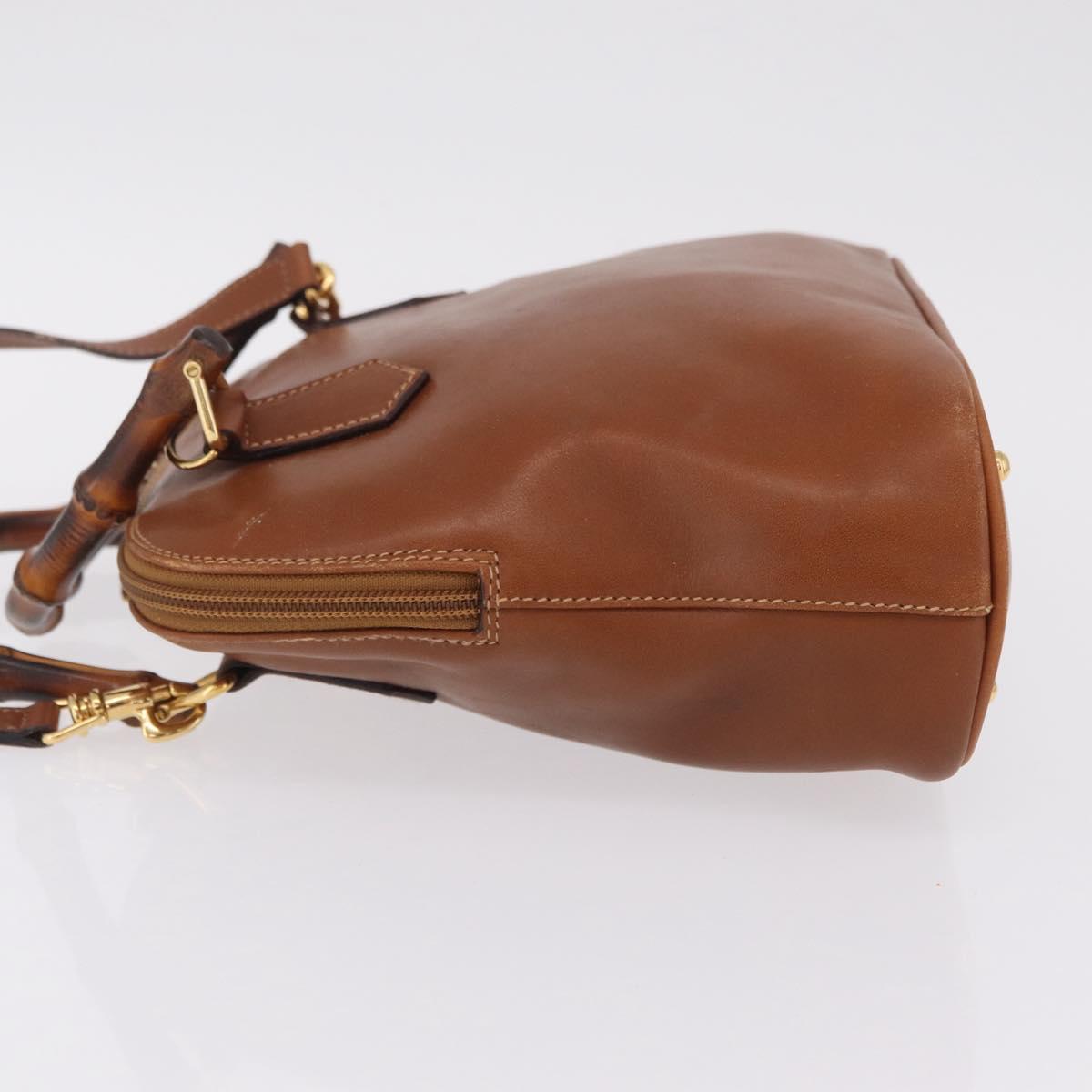GUCCI Bamboo Hand Bag Leather 2way Brown Gold 000 3780 0290 Auth ep16872