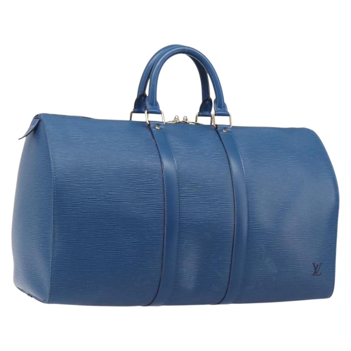LOUIS VUITTON Epi Keepall 50 Boston Bag Blue M42965 LV Auth ep16874V