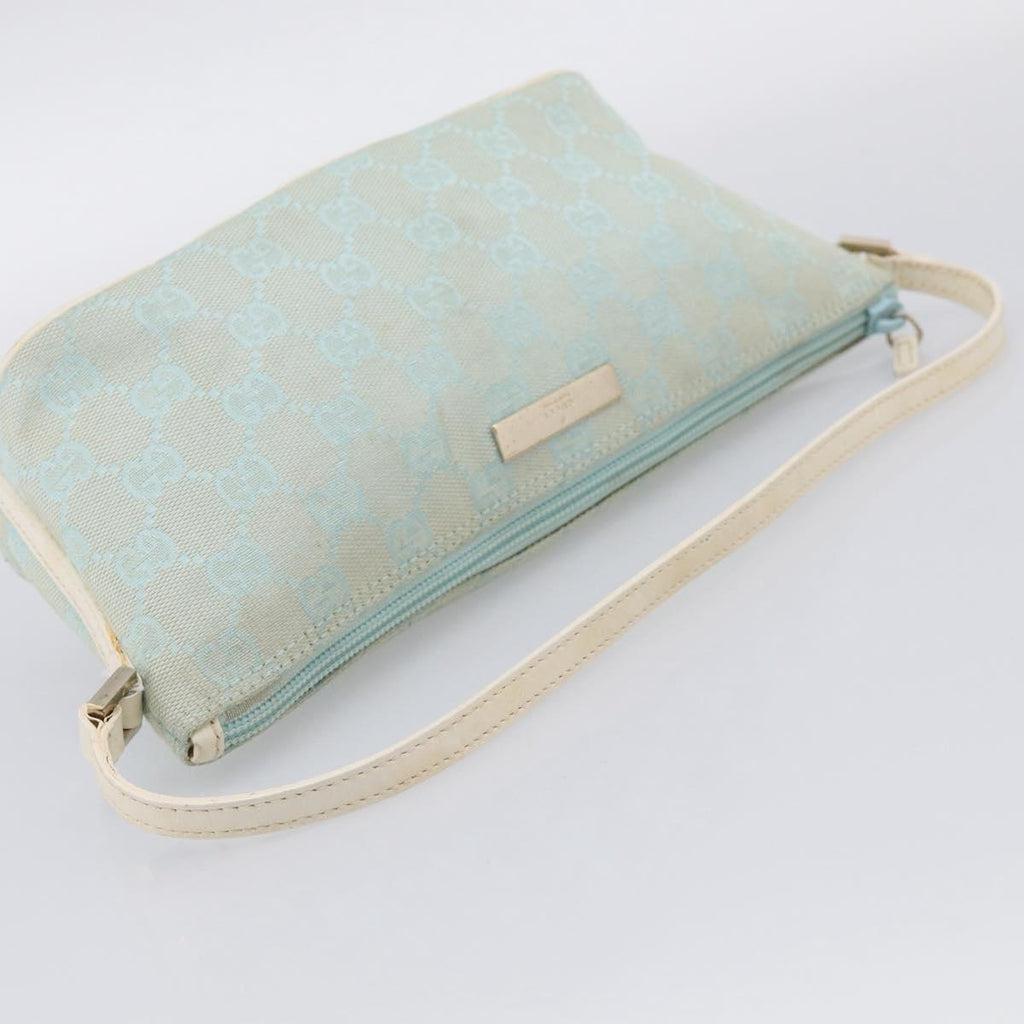 GUCCI GG Canvas Accessory Pouch Light Blue Silver 039 1103 Auth ep16987