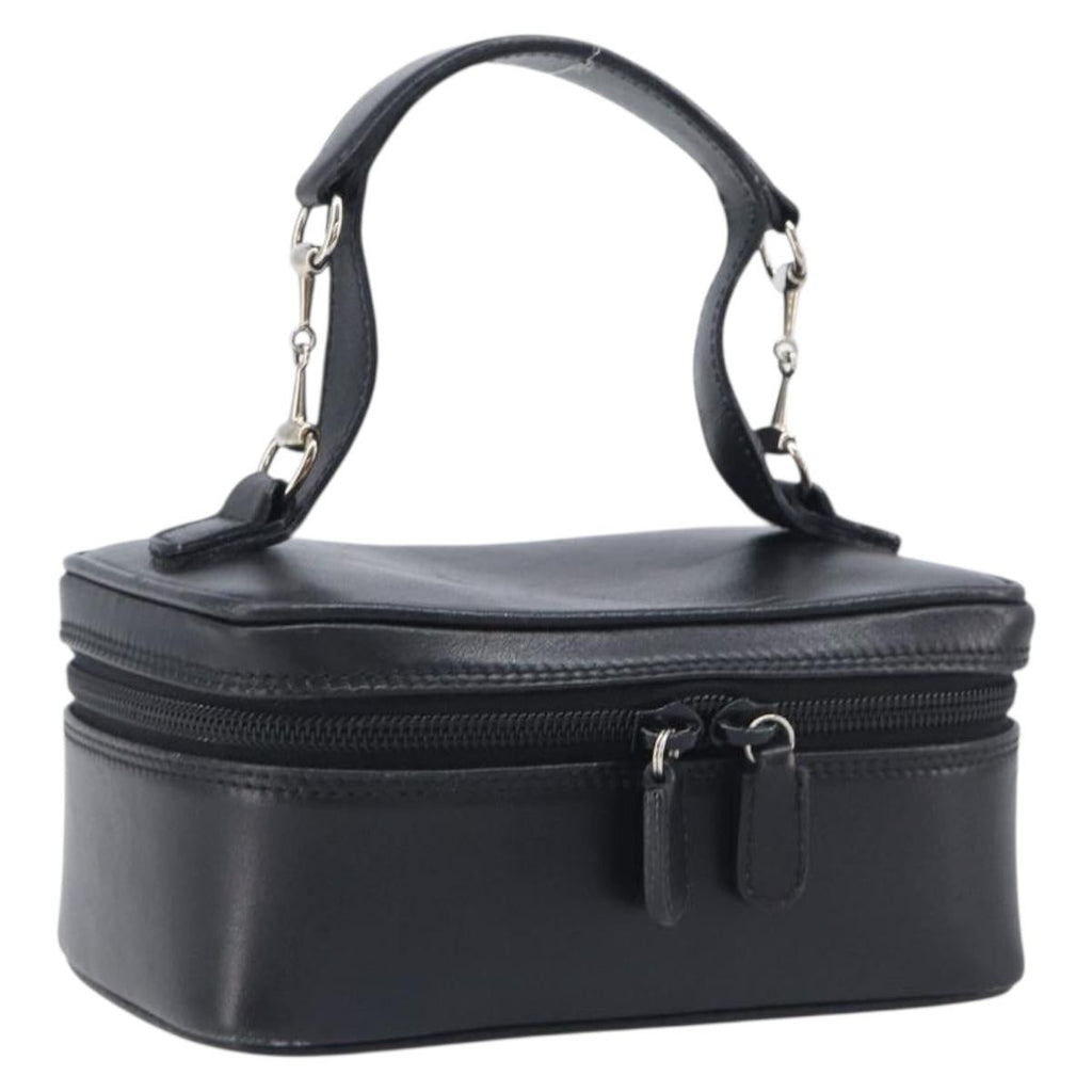 GUCCI Vanity Cosmetic Pouch Leather Black Silver 032 1956 0141 Auth ep17083